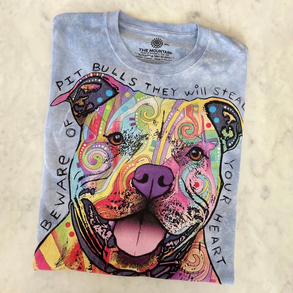 Colorful Pitbull Dog Heart T Shirt by The Mountain / 2XL